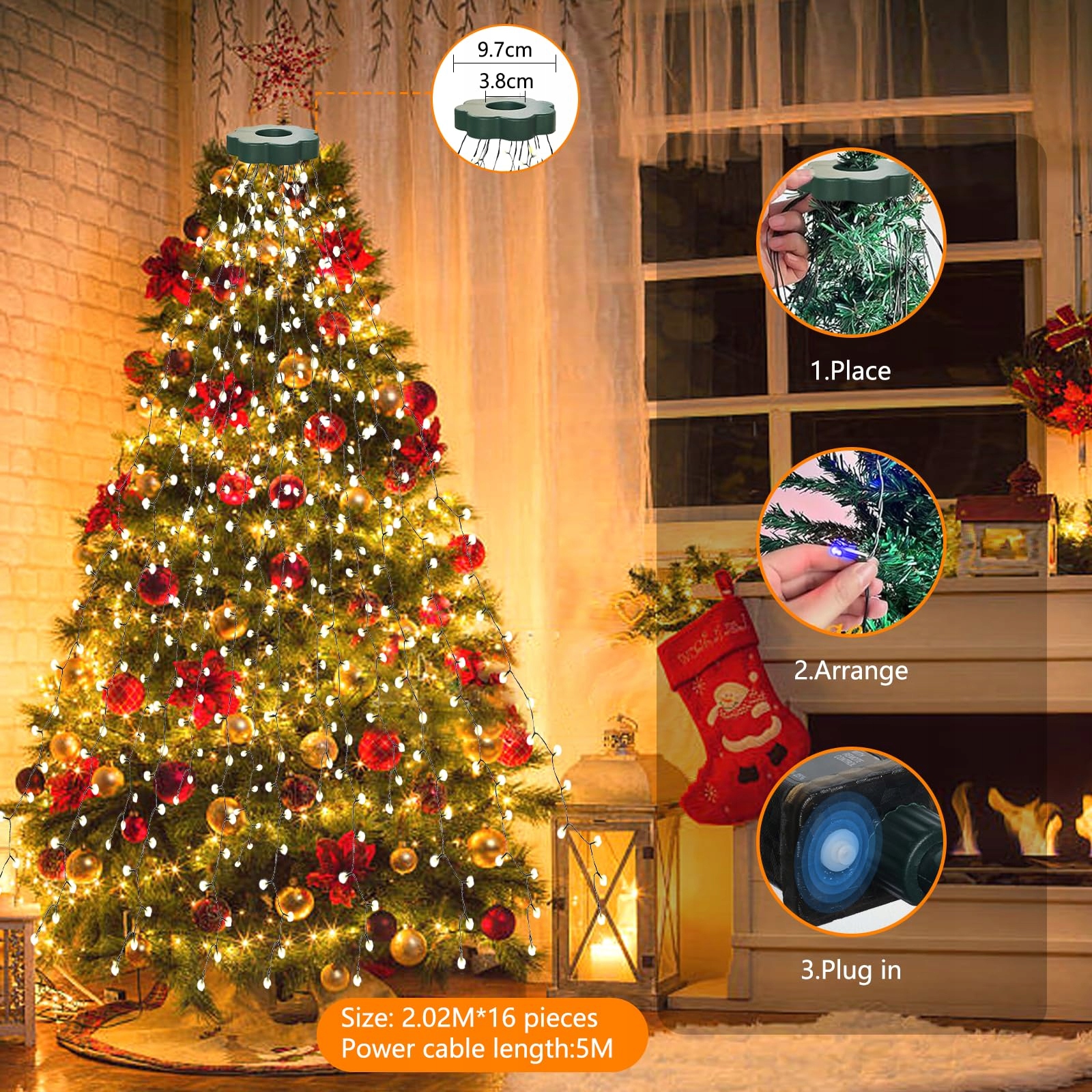 YEETEESY Lampa LED 350 9 Sznurków 3.5M Kurtyna Świetlna Ciepła Biała — miniatura 12