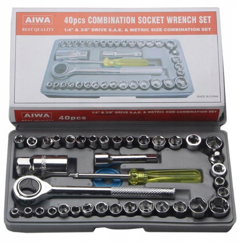 Zestaw narzędzi 40el. kluczy nasadowych stal klucze nasadowe grzechotka