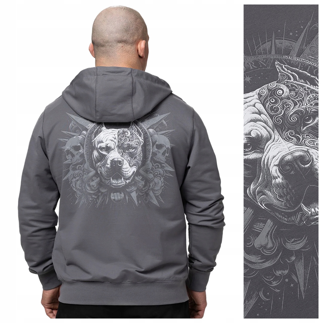 Rozepínací mikina s kapucí Pit Bull „world“ – grafitová, velikost XL