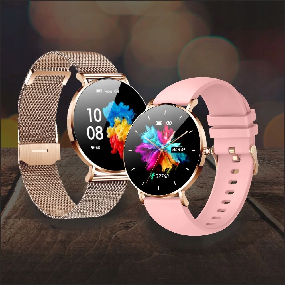 SMARTWATCH DAMSKI RÓŻOWY AMOLED ALEXA +ZŁOTY PASEK Grubość koperty 7 mm