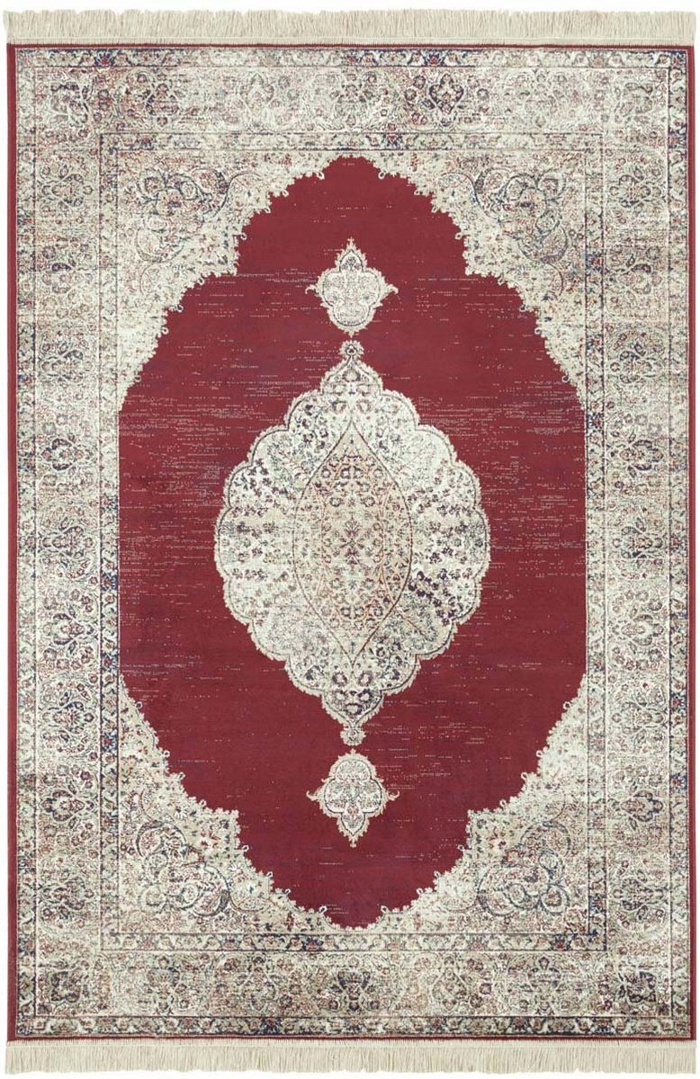 Koberec do obývacího pokoje 135 x 195 cm, tradiční klasický vzor krémově červené barvy