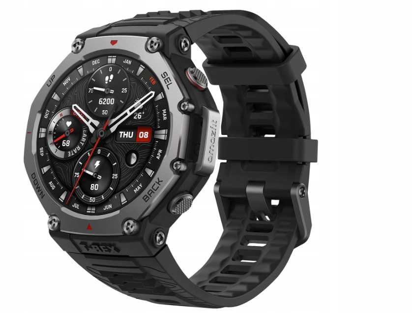 Amazfit T-Rex 3 Szary (Czarna Opaska Silikonowa)