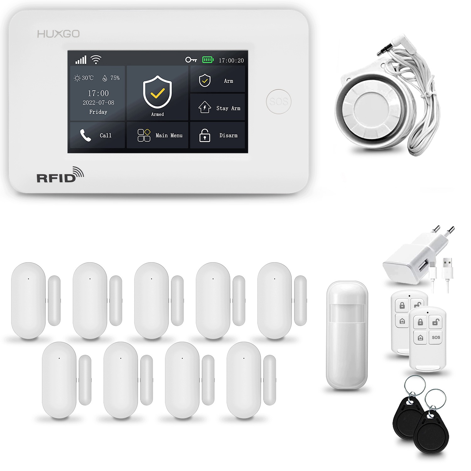 Bezdrôtový alarm WiFi+ Gsm 4G s aplikáciou Tuya, sada Huxgo HXA006 D9PS