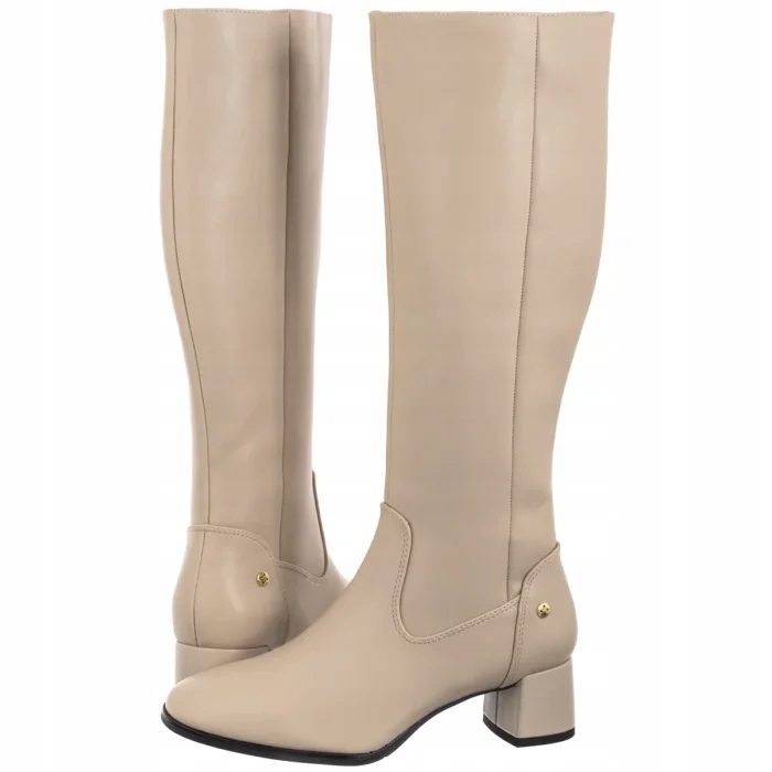 Kožené dámské kozačky na podpatku Maciejka Béžová A7165-04/00-7