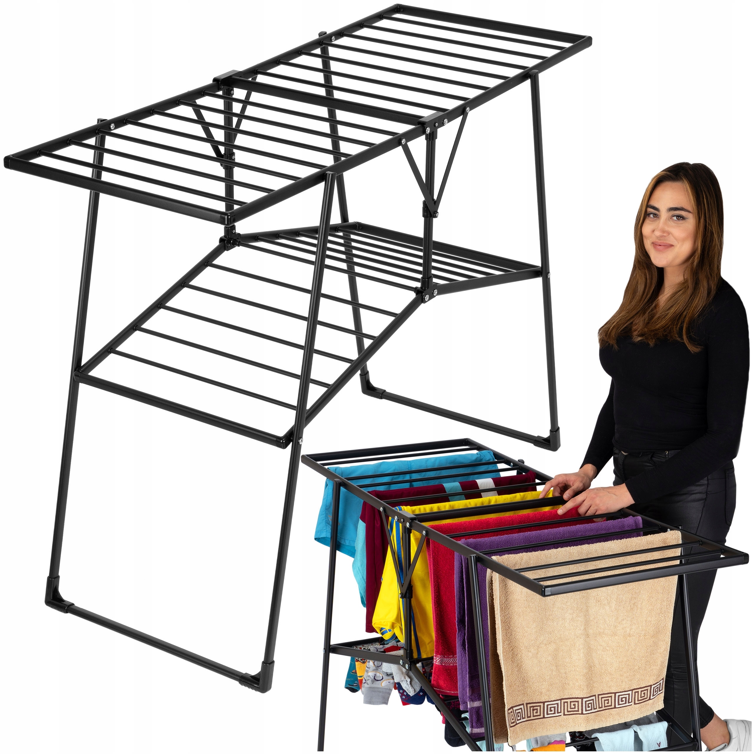Levně Sušák Na Prádlo Stojící Dvouúrovňová, Prostorná, Skládací