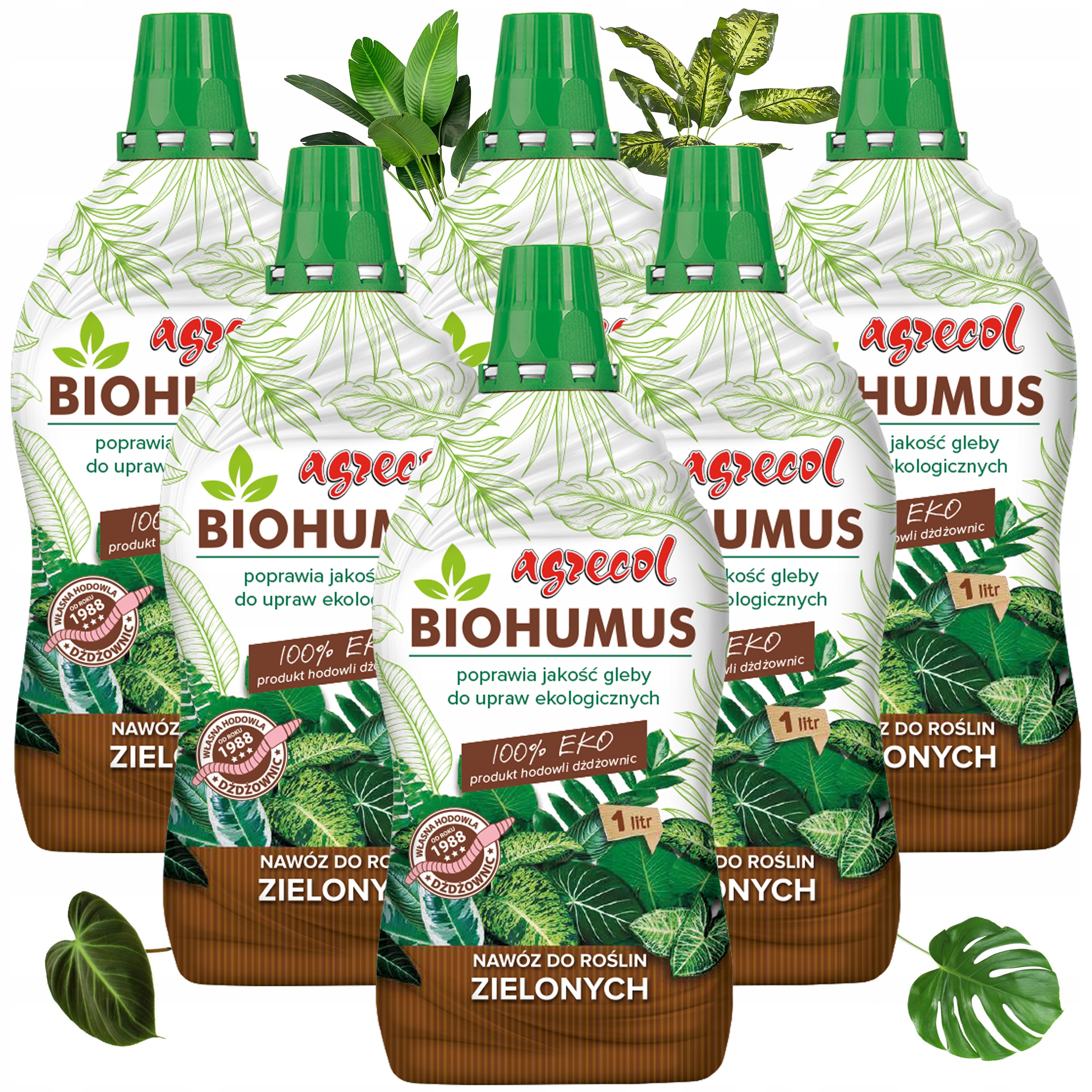 6 x Biohumus Eko Hnojivo pro zelené rostliny Monstera Juka Fikus Agrecol 1 l