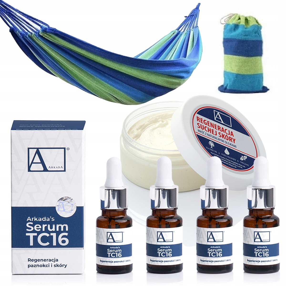 5x ARKADA SERUM TC16 kolagenowe MAŚĆ DO STÓP + HAMAK OGRODOWY DUŻY