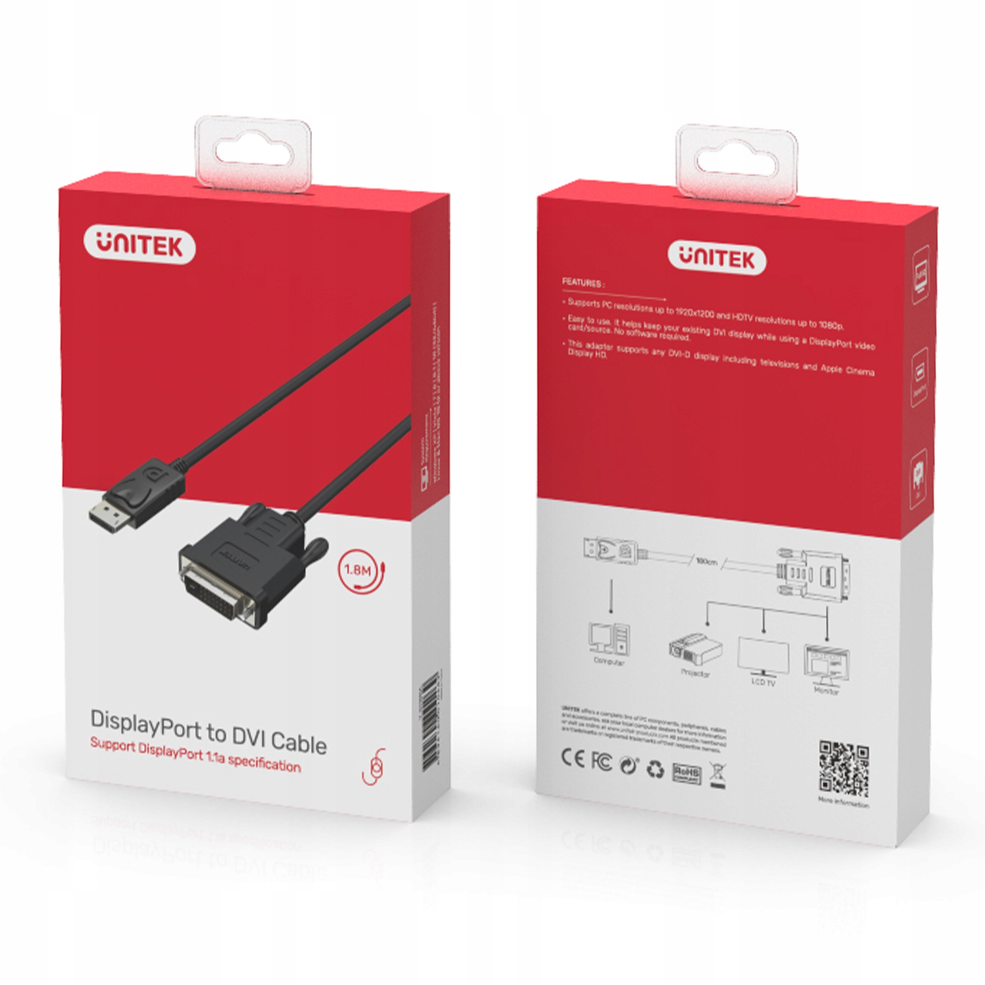 Kabel DisplayPort na DVI 1,8m Y-5118BA Unitek