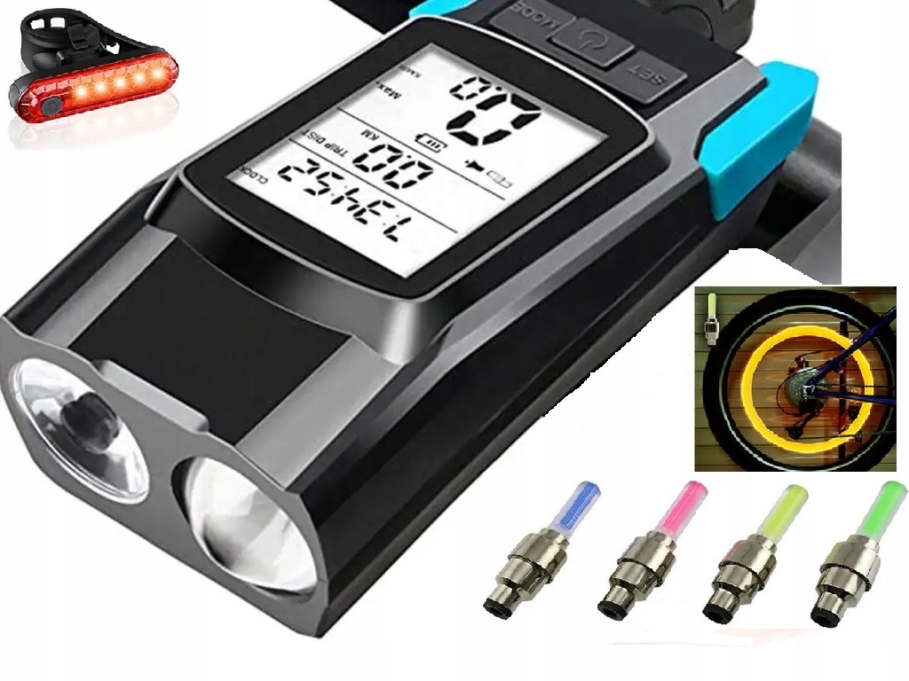 

Lampka Rowerowa Led Licznik Klakson Lampka Tylna