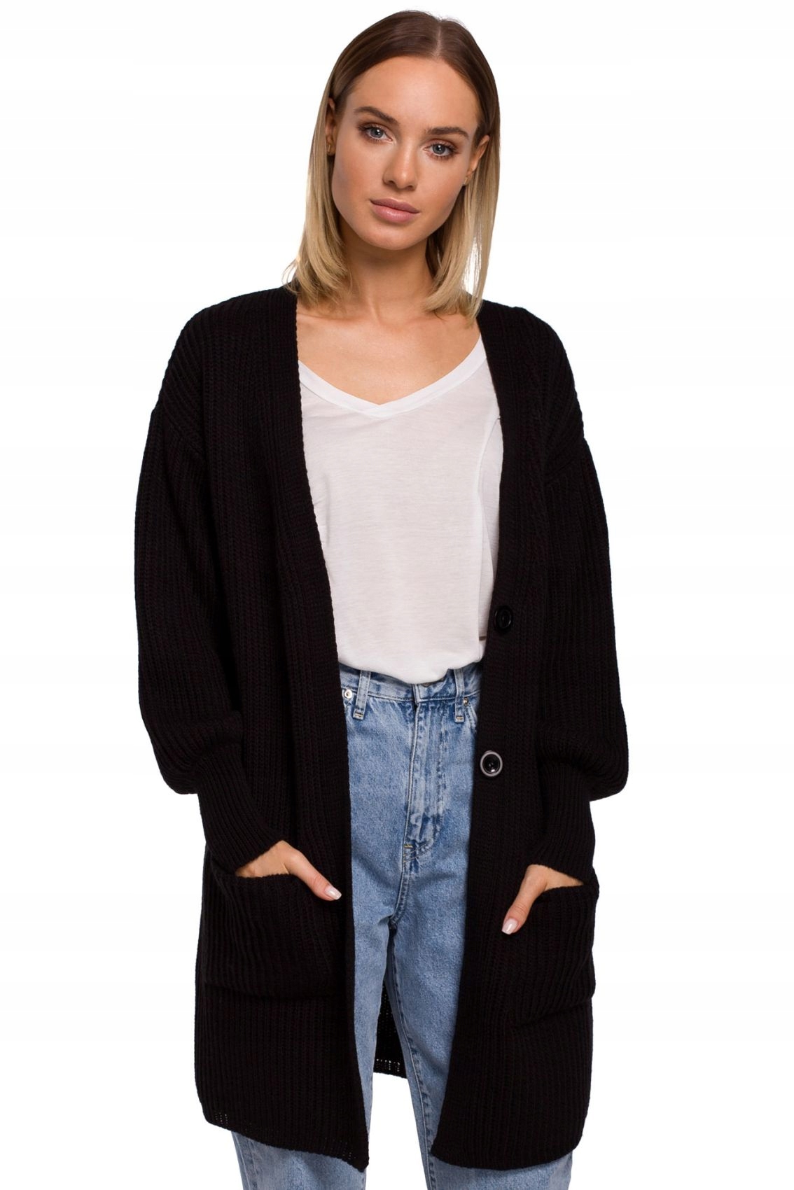 

M538 Kardigan prążek z kieszeniami - czarny S/m