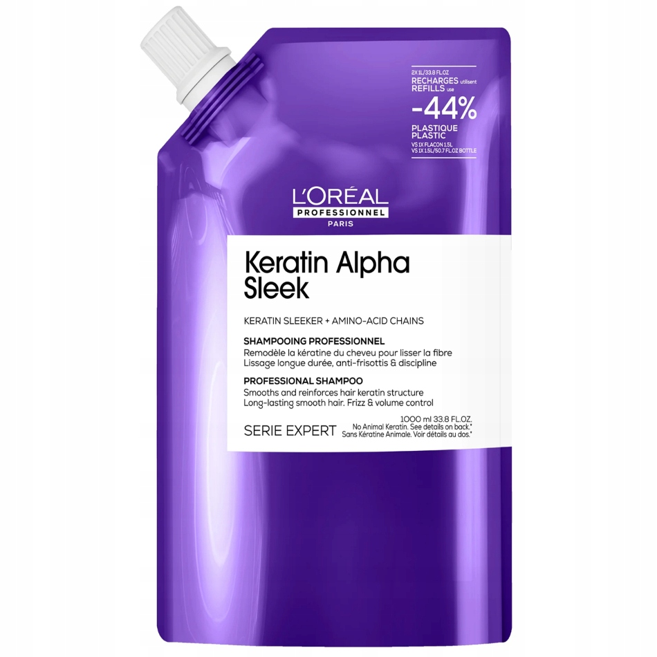 Loreal Keratin Alpha szampon wygładzający włosy niesforne 1000ml Refill