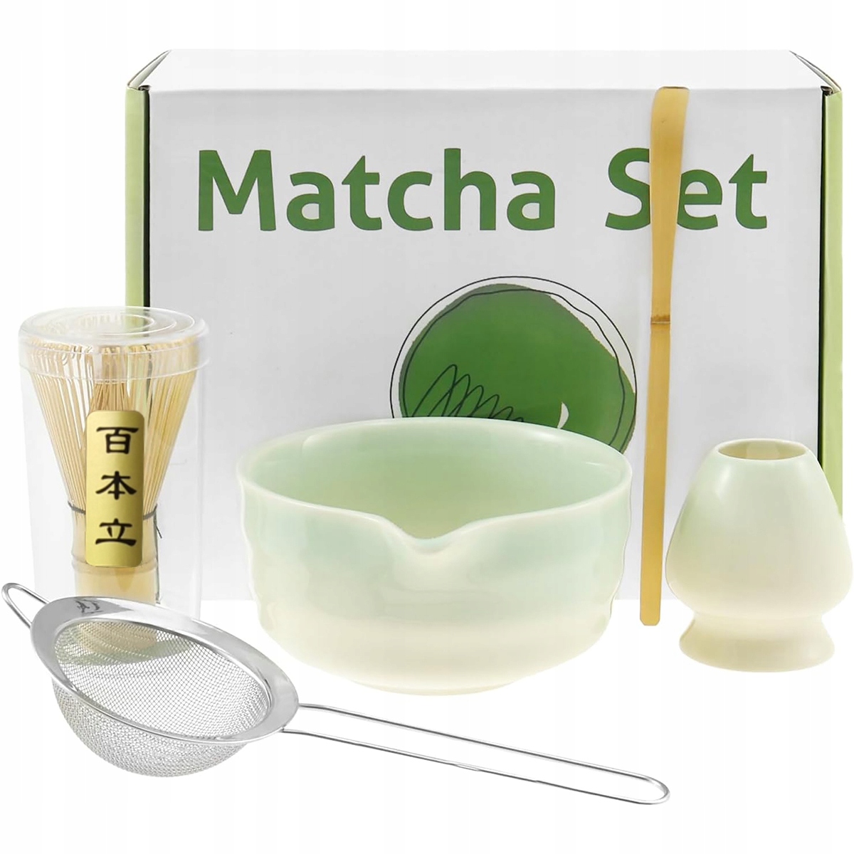 Matcha ruošimo rinkinys 5w1 su chasen šluotele ir chashaku šaukšteliu namų ritualui