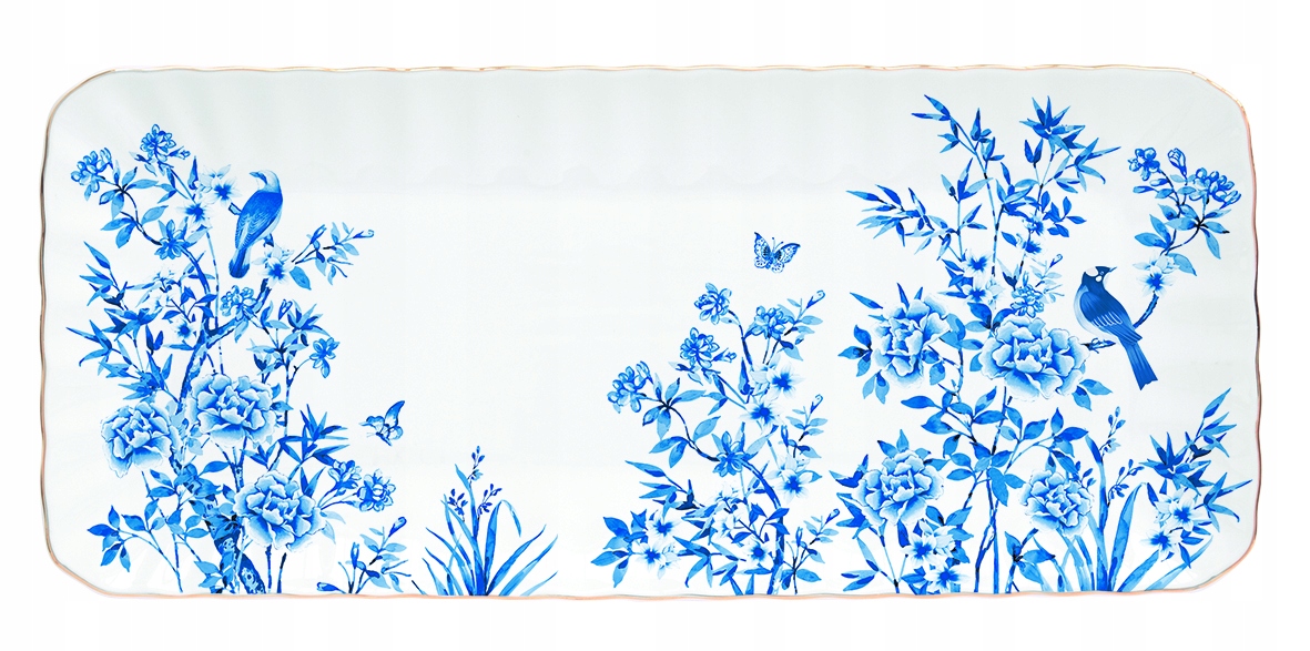 Porcelánová dekorativní miska s motivem květin a ptáků – 36 x 16 cm