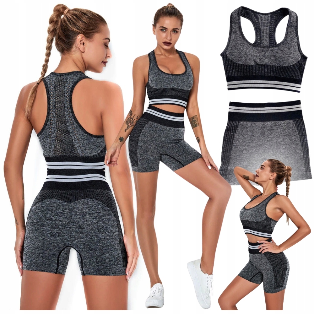 Strój Sportowy Komplet Top Szorty Fitness Joga Dwuczęściowy Na Siłownię S