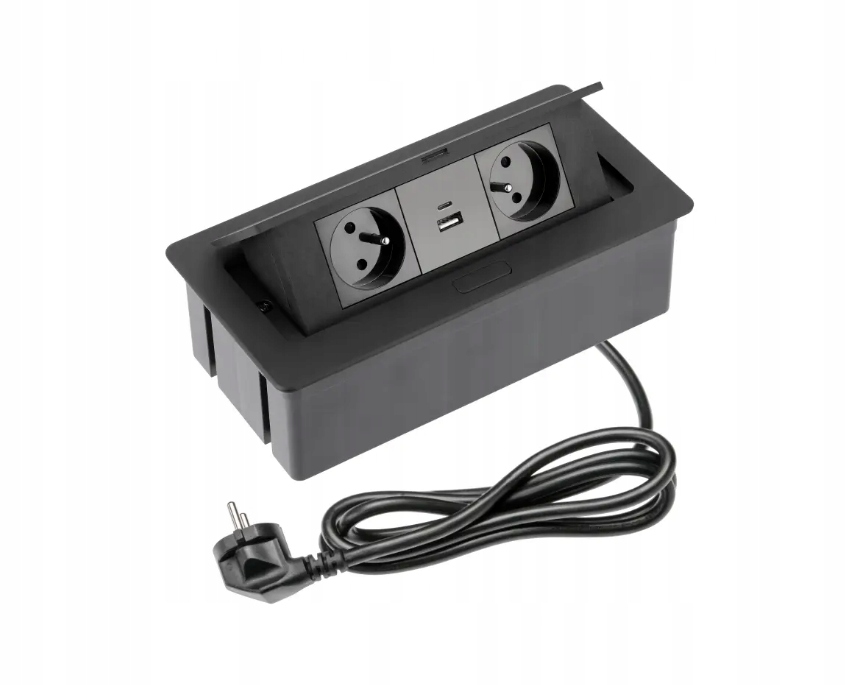 Prodlužovací Kabel stolní Gtv zapuštěný Soft 2 zásuvky Usb A C Černý