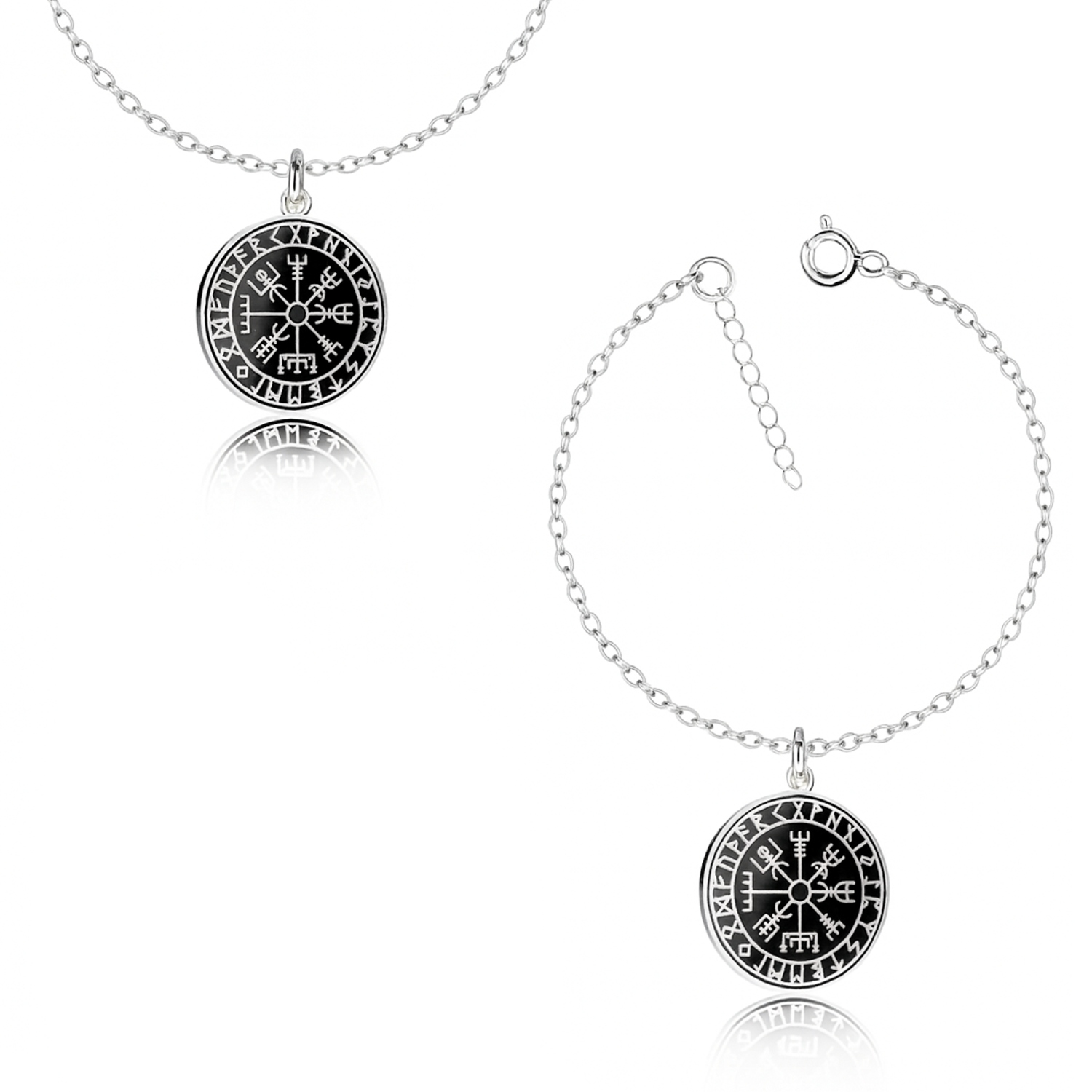 Runový Kompas Vikingů Vegvisir Stříbrný komplet rolo oval stříbro 925