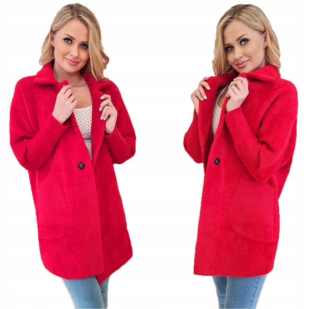 Klasický kabát Z Alpaky Vlna Barvy Červená