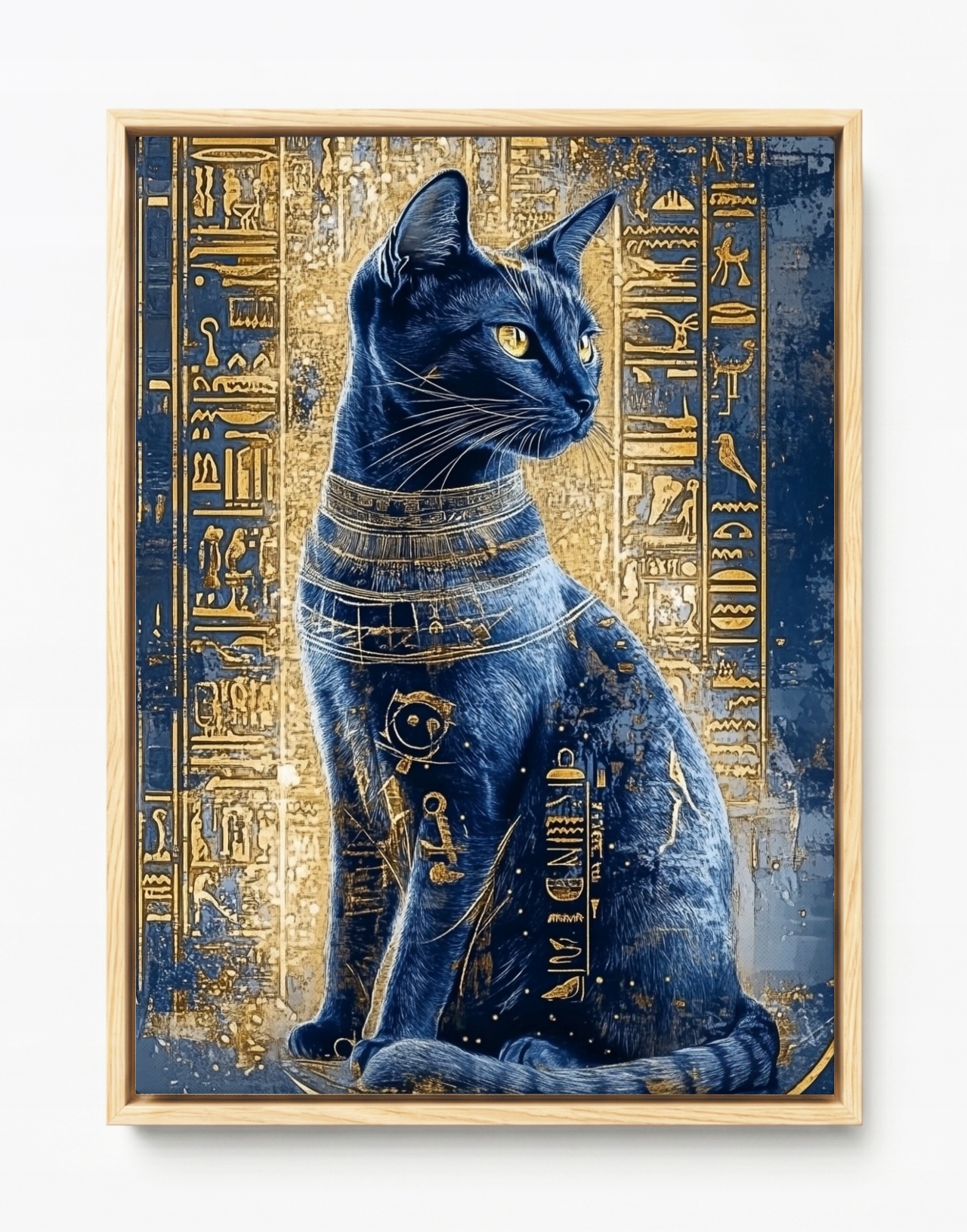Obraz Rám Americký Box Egypt Hieroglyfy Bohyně Bastet Kočka Ankh 75x100