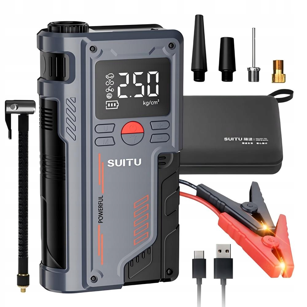 Startovací Zařízení Booster 12V 20000MAH Kompresor Vzduchu Černý