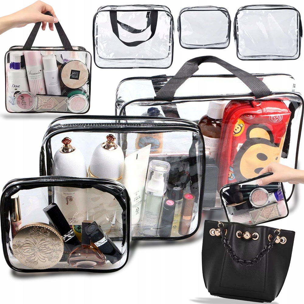 KOSMETYCZKA PRZEZROCZYSTA PODRÓŻNA ZESTAW 3 SZT!