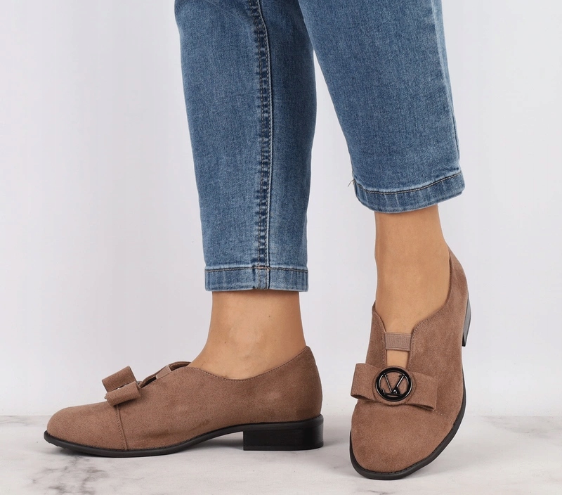 półbuty damskie płaskie brązowe wsuwane Jezzi