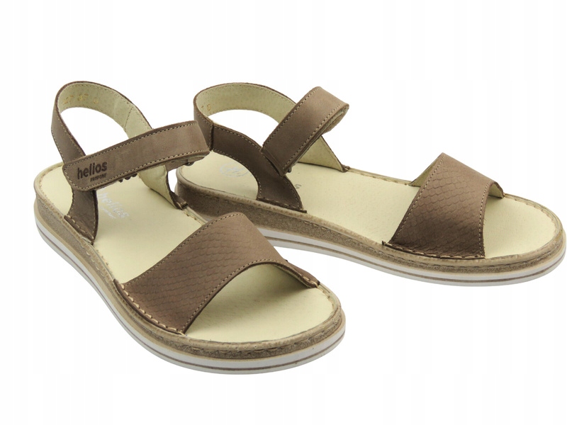 Dámské Sandály Helios Komfort 127 Béžové Kožené Na Suchý Zip Lehké Na Léto