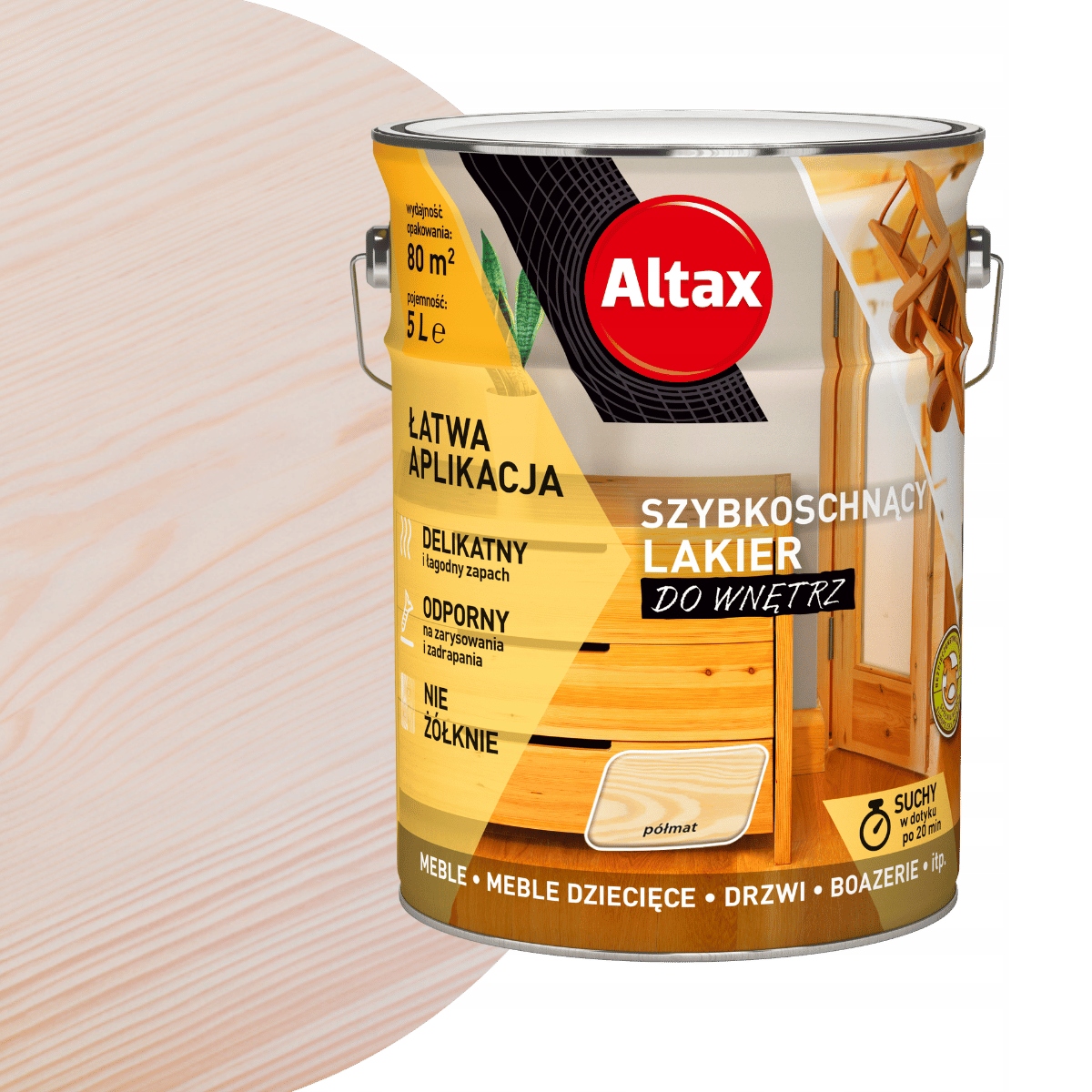 Altax Lakier Do Wnętrz Mebli Boazerii 5L Bezbarwny Półmat