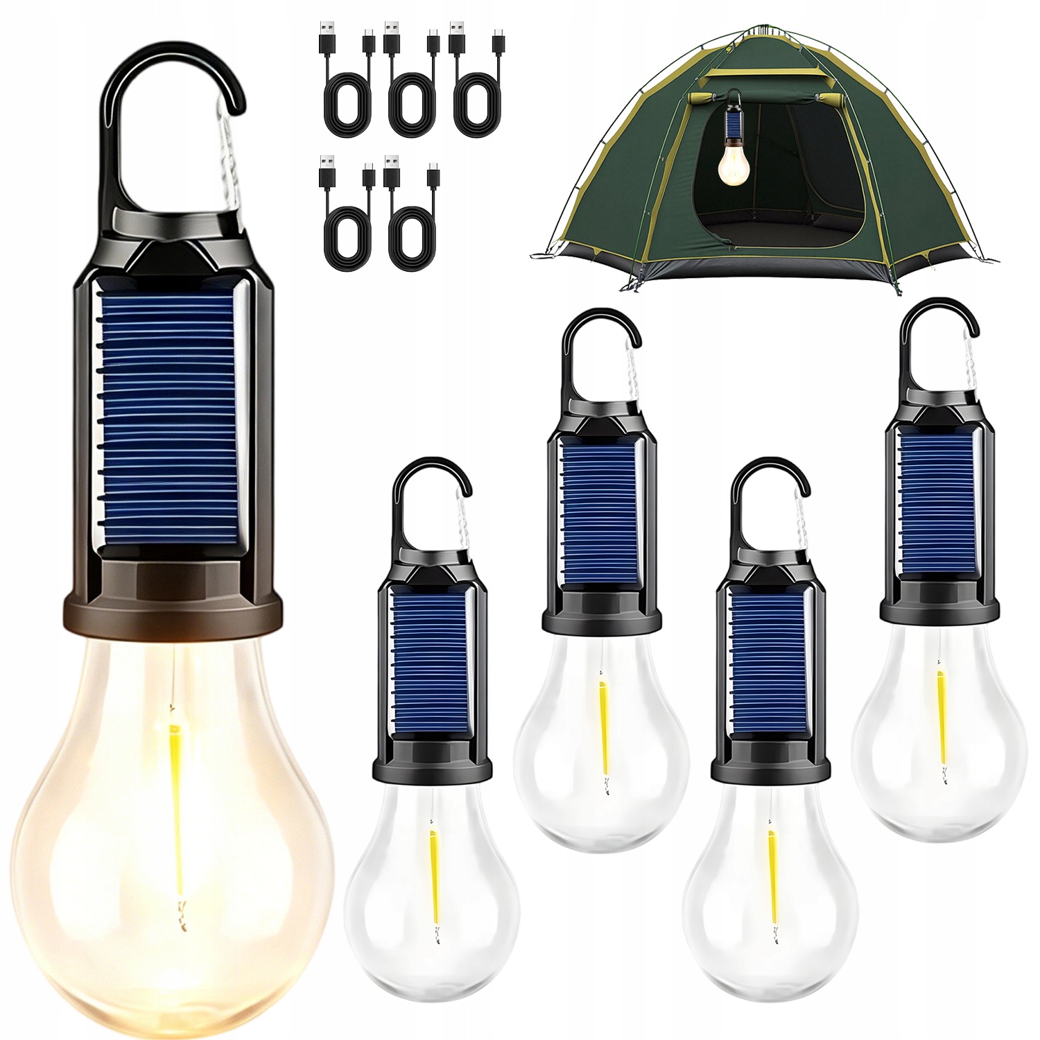 Okrągłe Lampy Solarne Kempingowe Led 5 Sztuk Wodoodporne IPX4