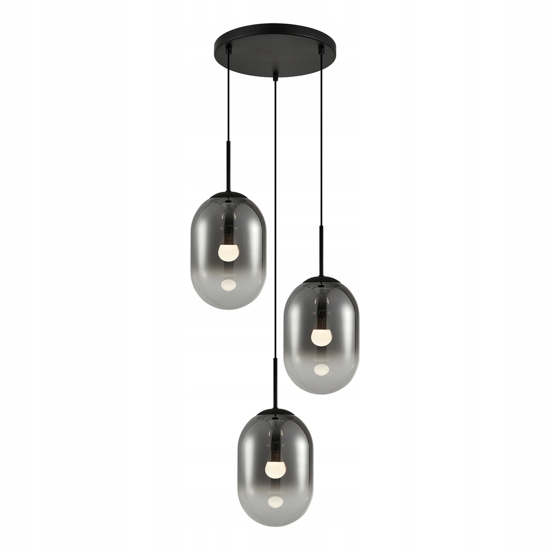 Závesná lampa okrúhla čierna s 3 sklenenými dymovými tienidlami do obývačky Milagro