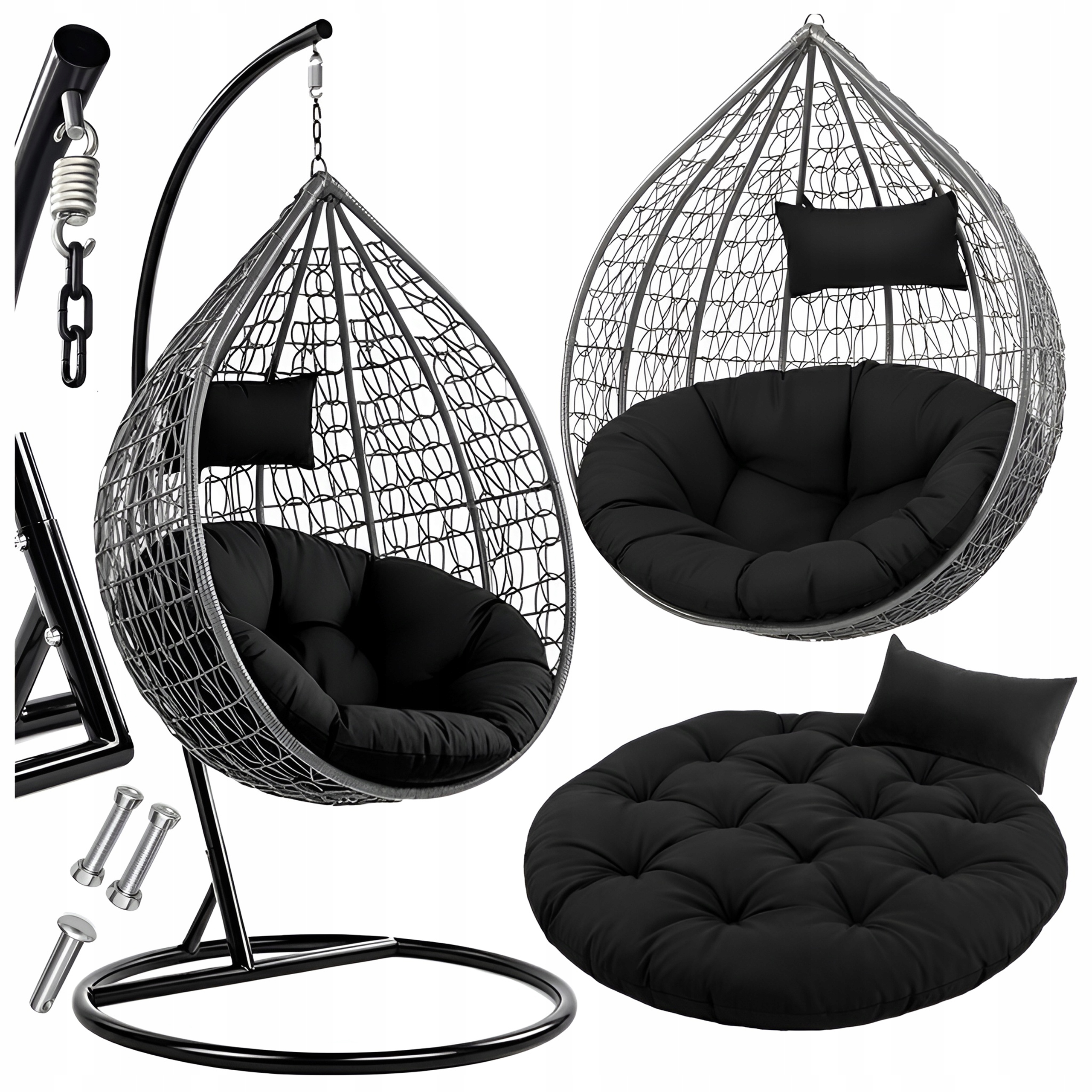 Fotel Wiszący Kokon Ogrodowy Duży Kosz Bujany Huśtawka Ze Stelażem Poduszka