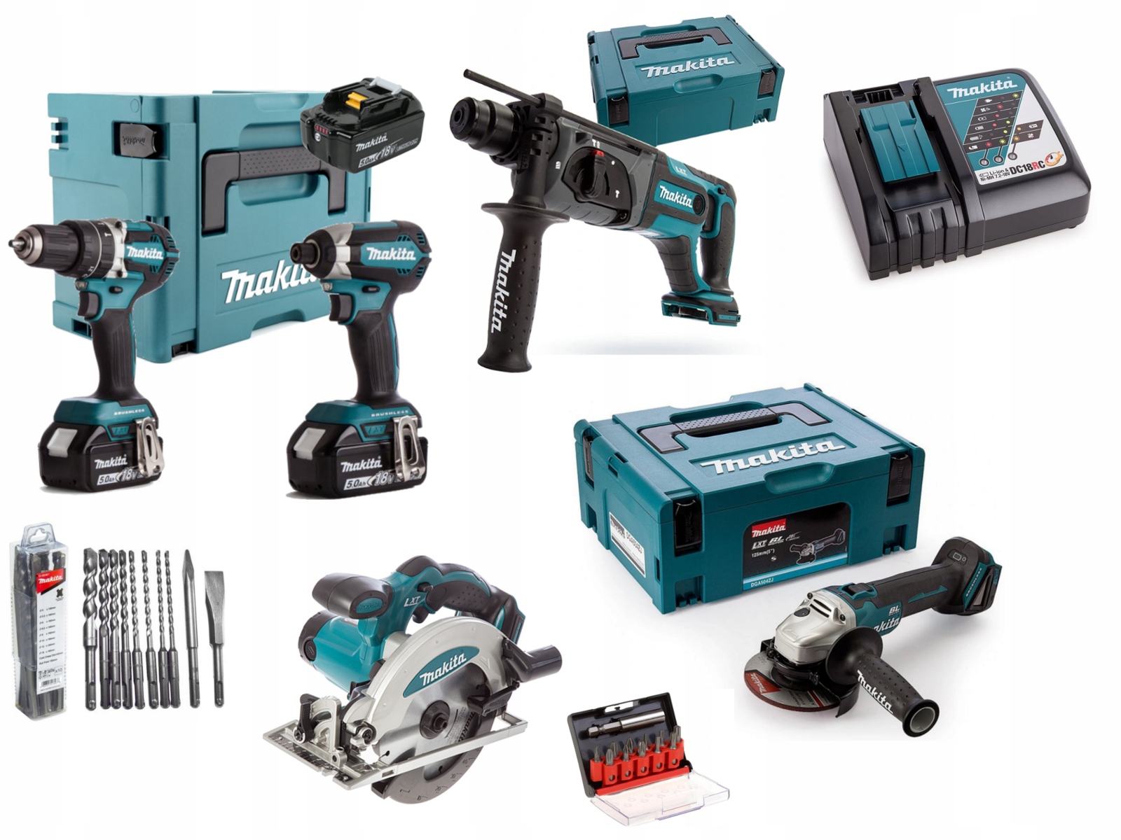 Makita Zestaw Combo 5 Narzędzi 18V Baterie 3*5ah