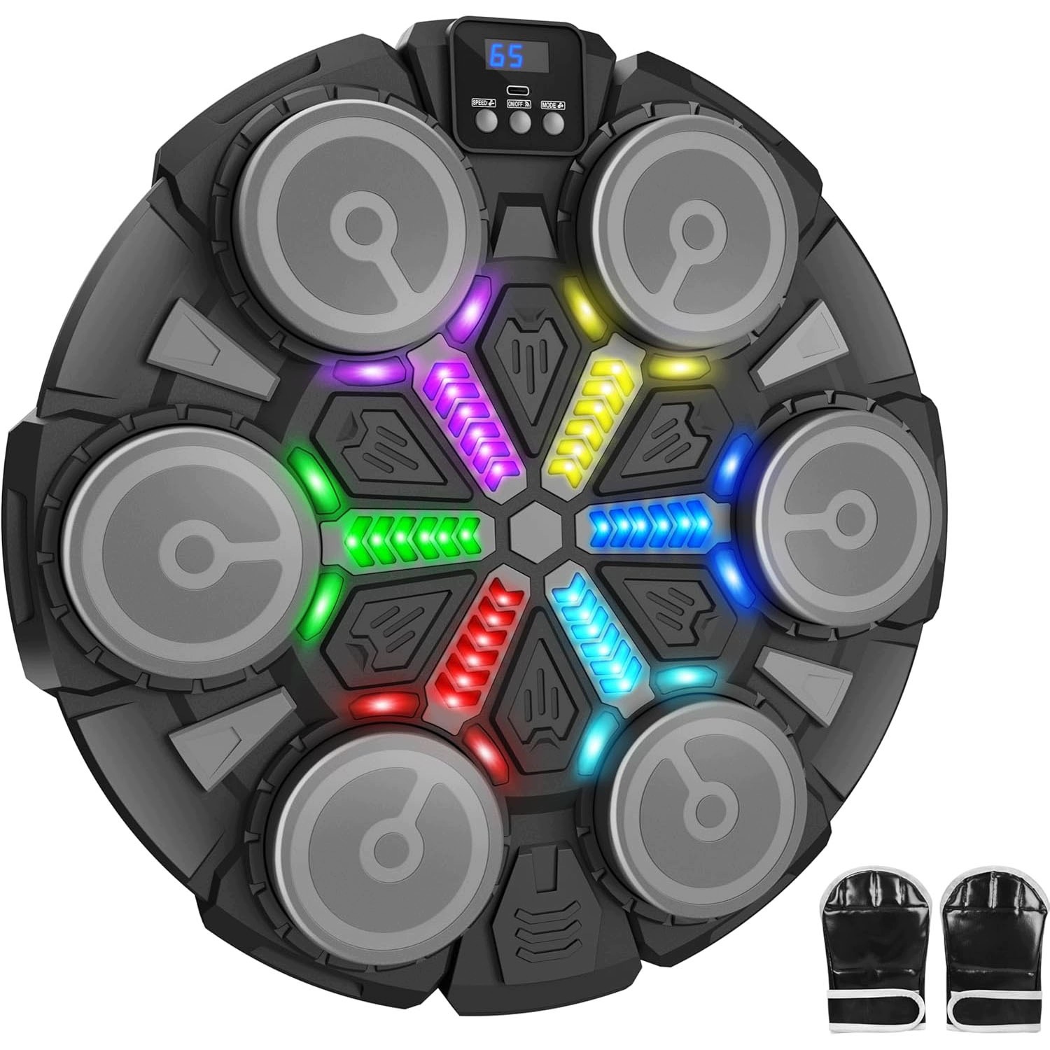 Hudební boxerský štít Bluetooth Led Rgb pro děti s rukavicemi černý
