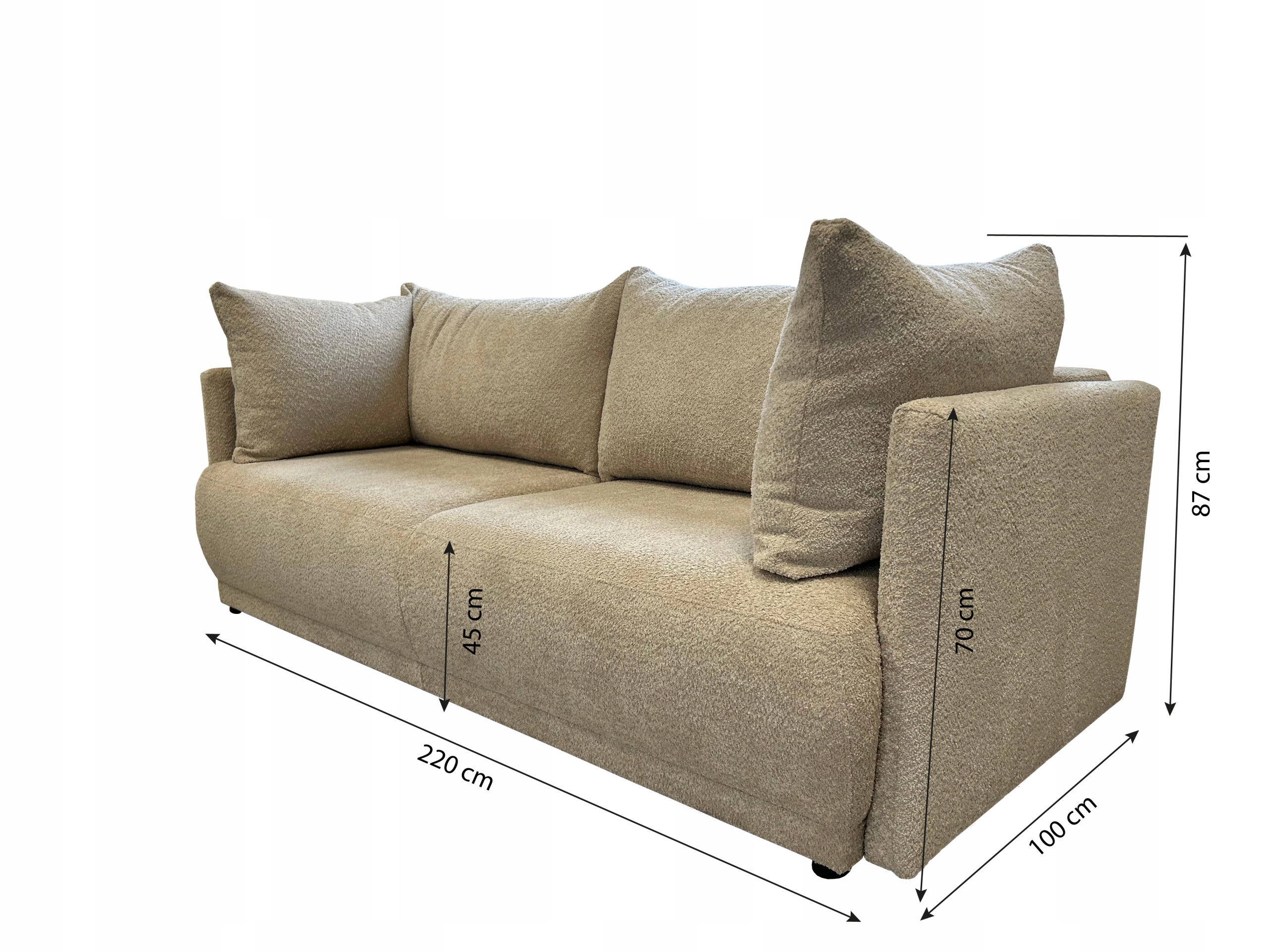 Kanapa sofa CLOUD BOUCLE rozkładana, funkcją spania, pojemnik na pościel Długość 220 cm