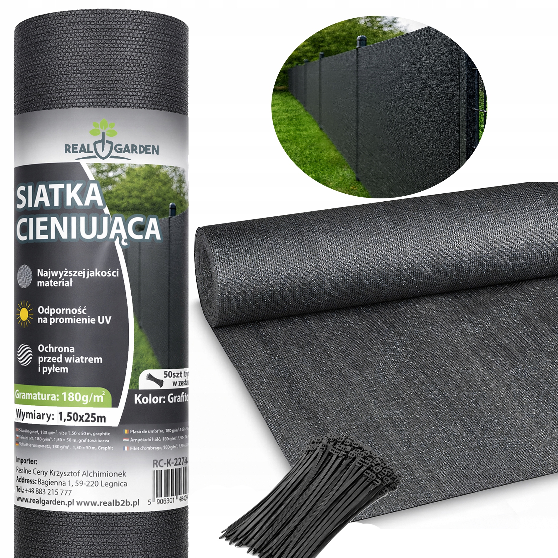 Siatka Cieniująca 1,5x25m 95% 180g Maskująca Ogrodzenie Płot Uv 50 Opasek