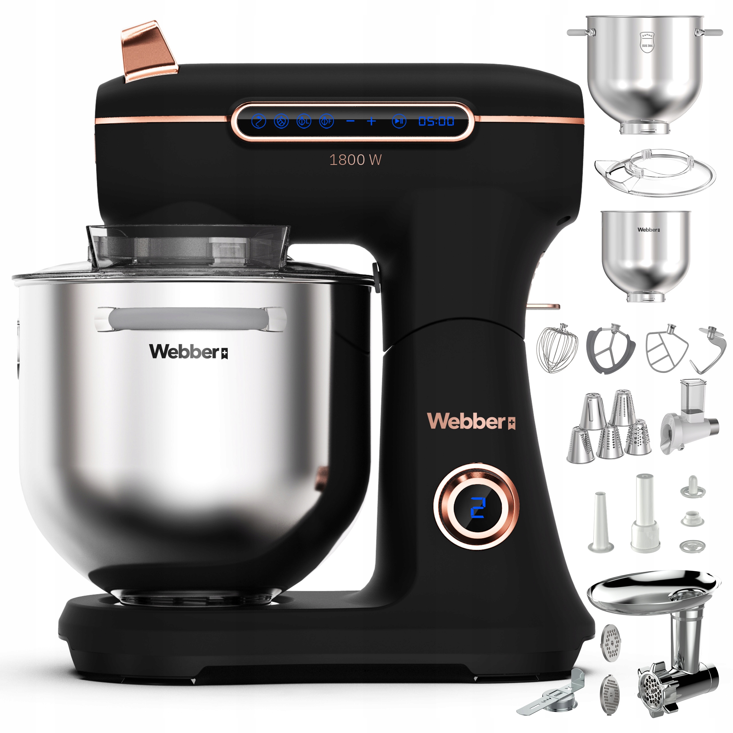 Planetární kuchyňský robot Webber XEF900 1800W mísa 7L multifunkční mixér