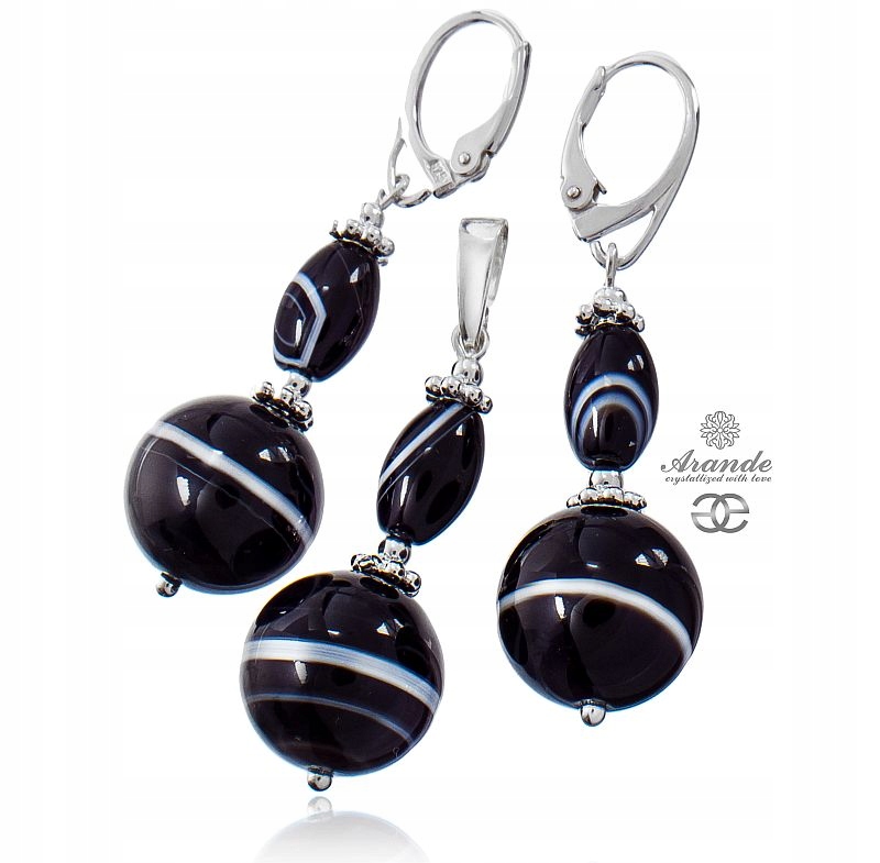 Přírodní Sardonyx Krásný Komplet Stříbro