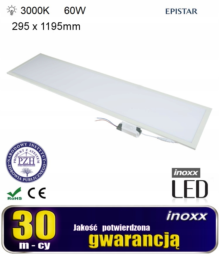 PANEL LED SUF 120X30 60W LAMPA SLIM 3000K CIEPŁY Marka inna