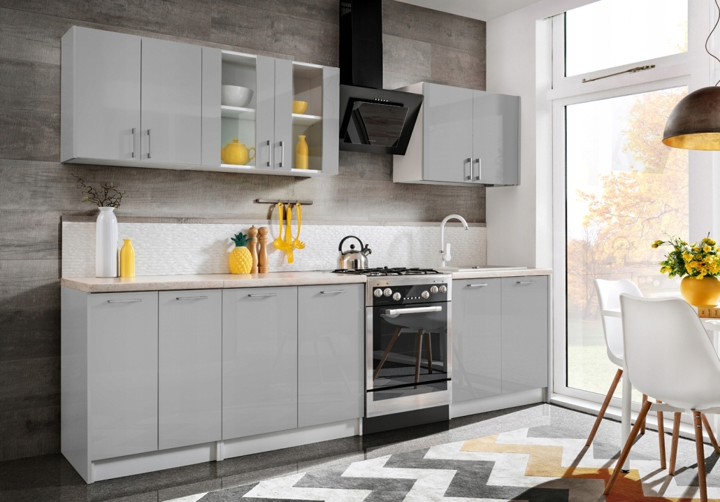 Meble Kuchenne Max 280 cm Szary Połysk + blat