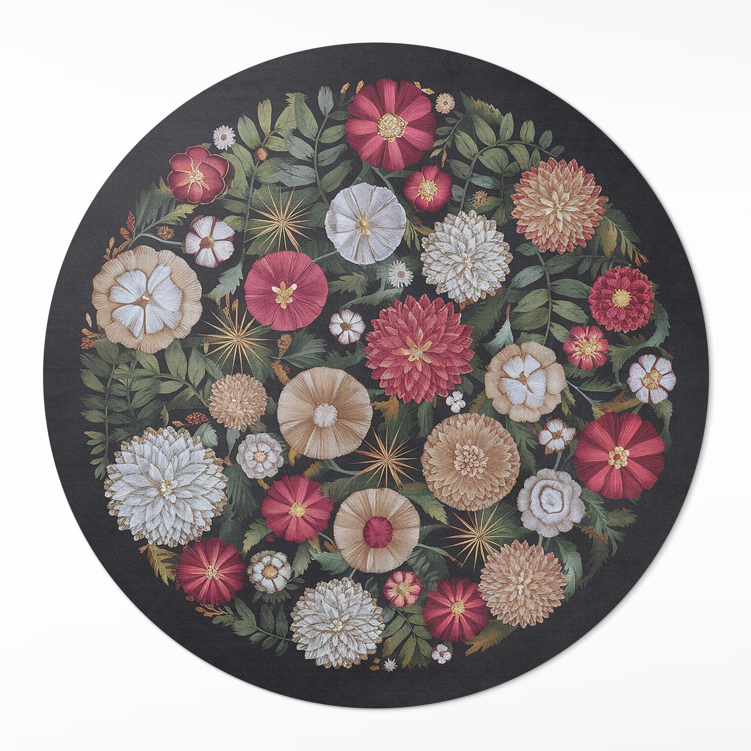Kulatý Koberec Vinylový fi 50 cm Imitace výšivky polní květinová louka vintage