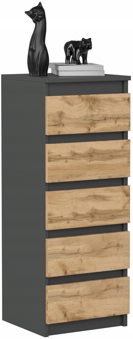 KOMODA SZAFKA 40CM 5 SZUFLAD ANTRACYT DĄB WOTAN