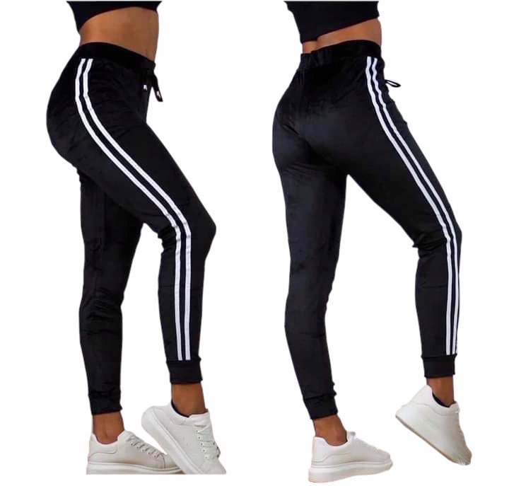 

Spodnie Dresowe Welurowe Czarne Lampas Joggery S/m