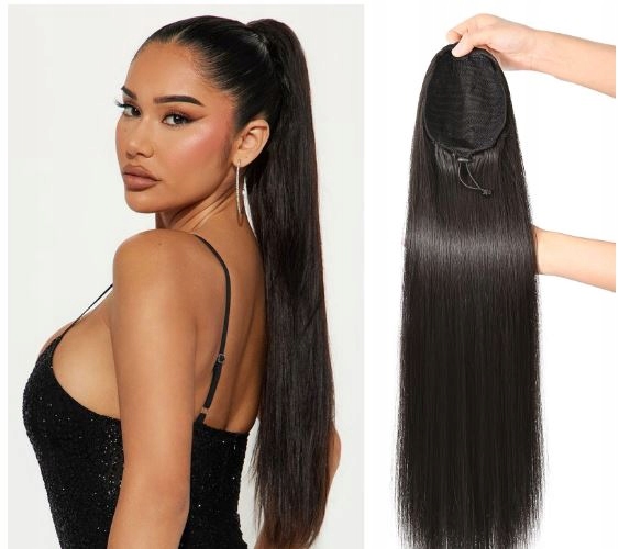 Prodloužení culíku Reecho dlouhé se stahovací šňůrkou na vlasy tmavě hnědé 70 cm K7#