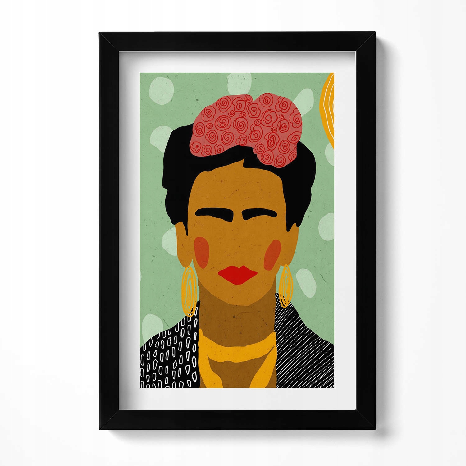 Elegantní obraz v černém rámu Ilustrace portrét Fridy 20x30 cm