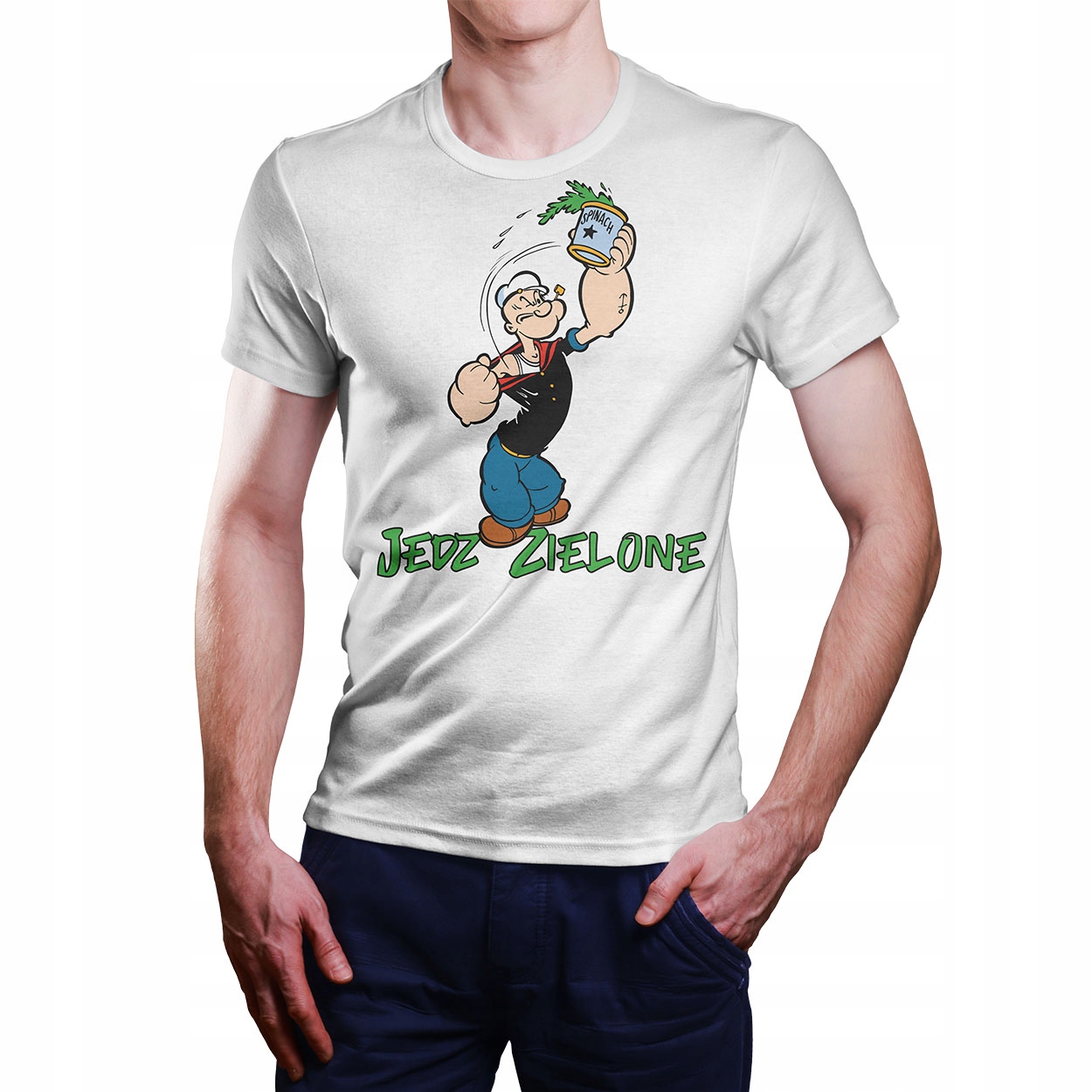 

koszulka męska Jedz Zielone Popeye biała