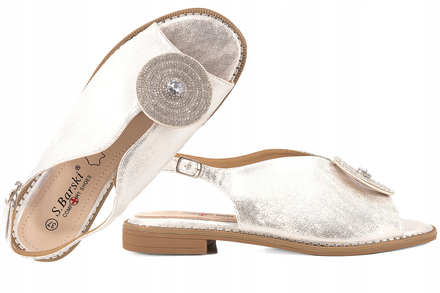 S.barski KV51-012 Dámské Sandály Ploché, stříbrné, stříbrné, 37
