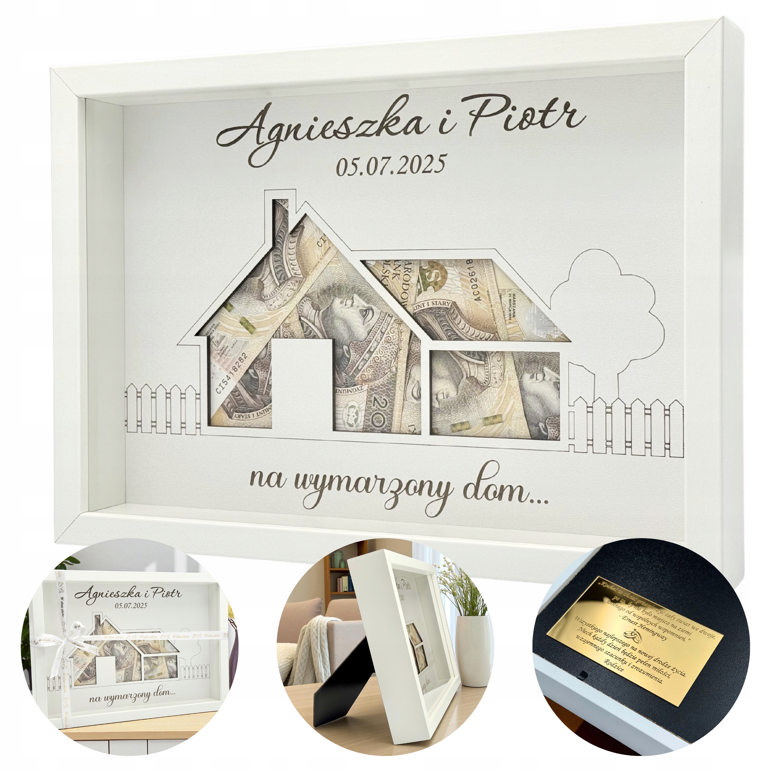 Ślubna Ramka na Pieniądze Pamiątka Pudełko Mapa Kartka Ślubu