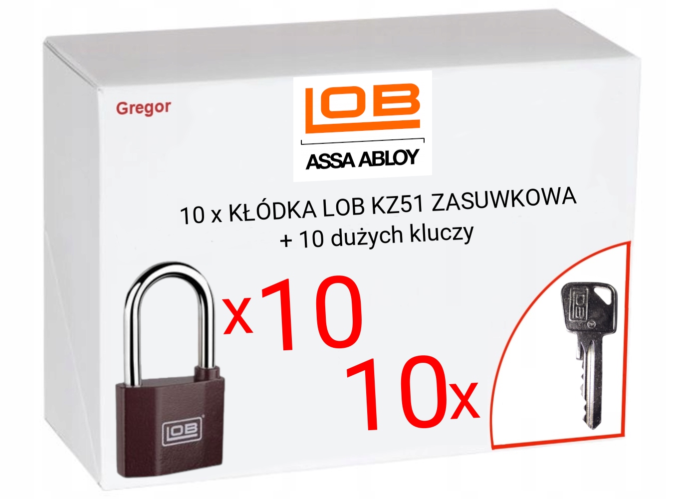 10 Kluczy 10 x kłódka Lob KZ51 zasuwkowa 10 kluczy Dużych Kluczy system