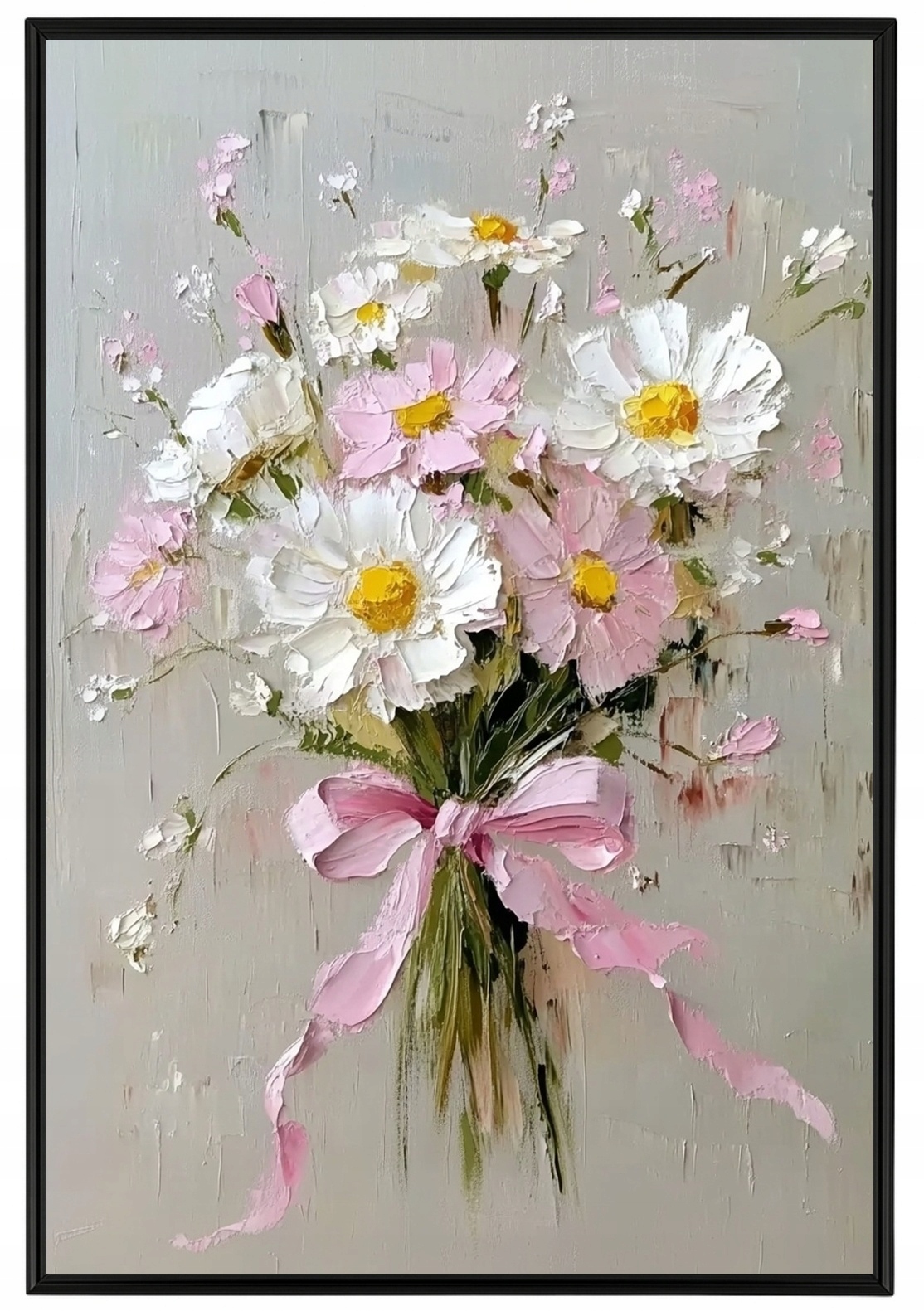 Plakát Rámeček Hliníkový Olej Impasto Polní Květiny Sedmikrásky Kytice 40x60
