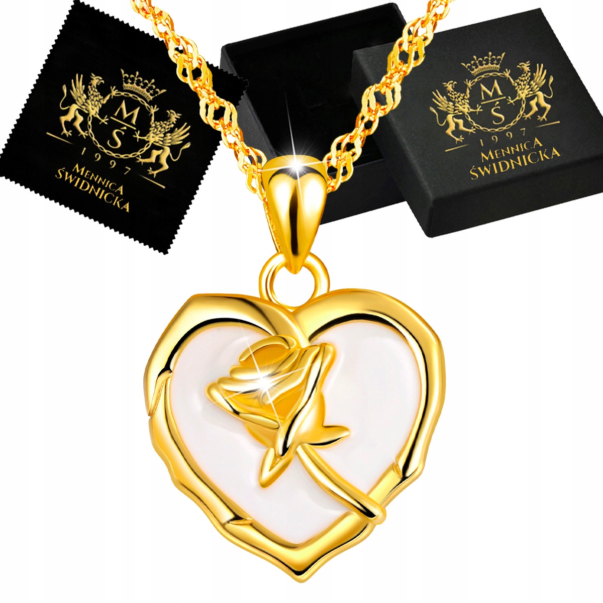 Náhrdelník Zlatý Stříbro 925 Pozlacený Přívěsek Přívěsek Srdce Růže Dárek