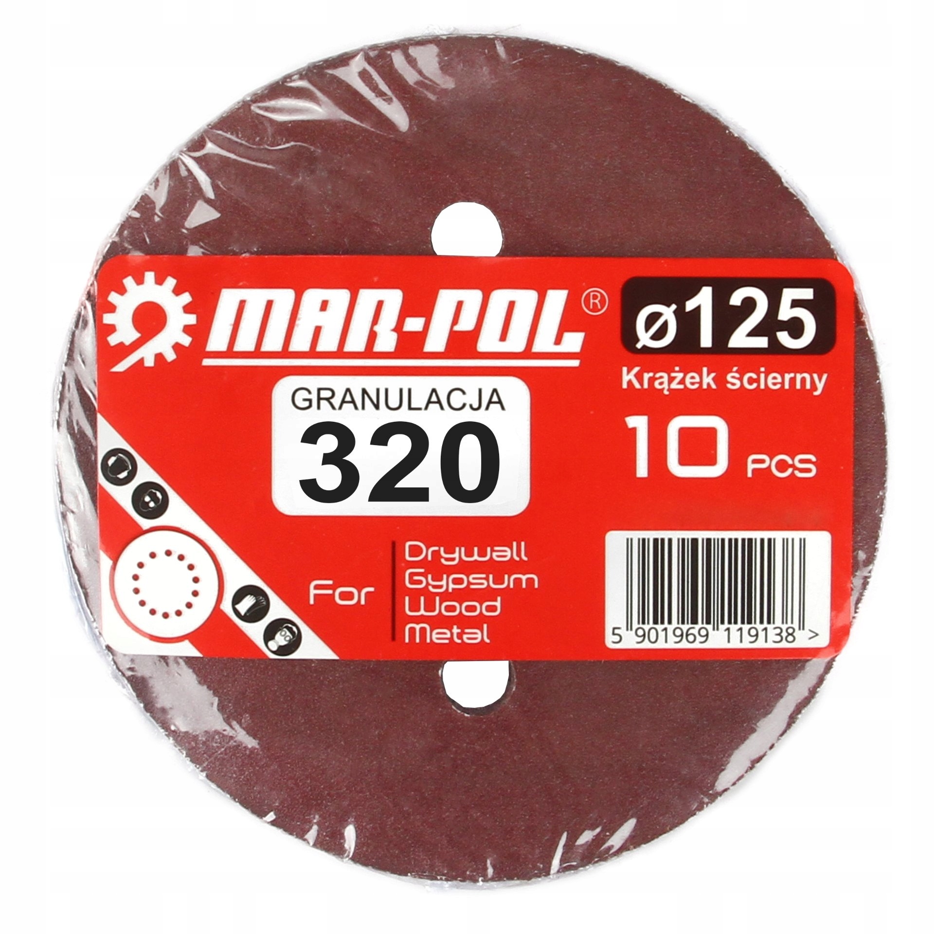 KRĄŻEK ŚCIERNY Z OTWORAMI 125MM P320 =10 szt =